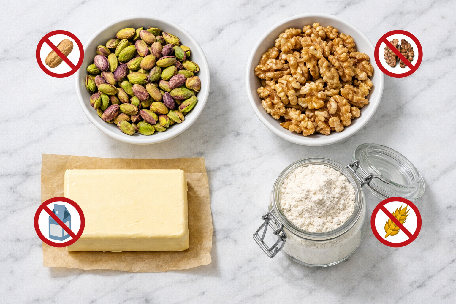 Baklavada kullanılan antep fıstığı, ceviz ve tereyağı